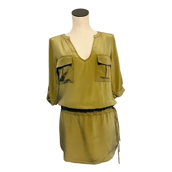 Rory Beca Military Green Silk Flowy Shorts Romper Drawstring Waist Designer XS - Picture 6 of 11